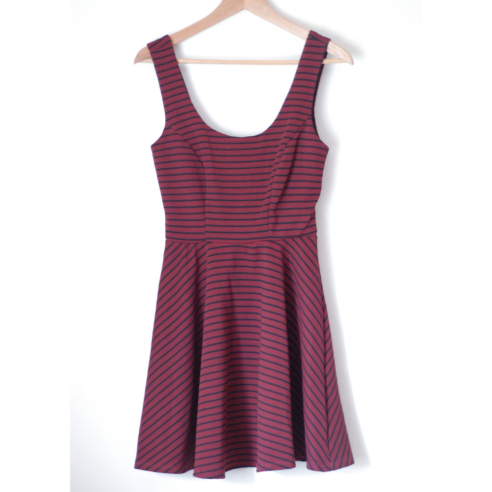 Black and wine striped fit and flare dress